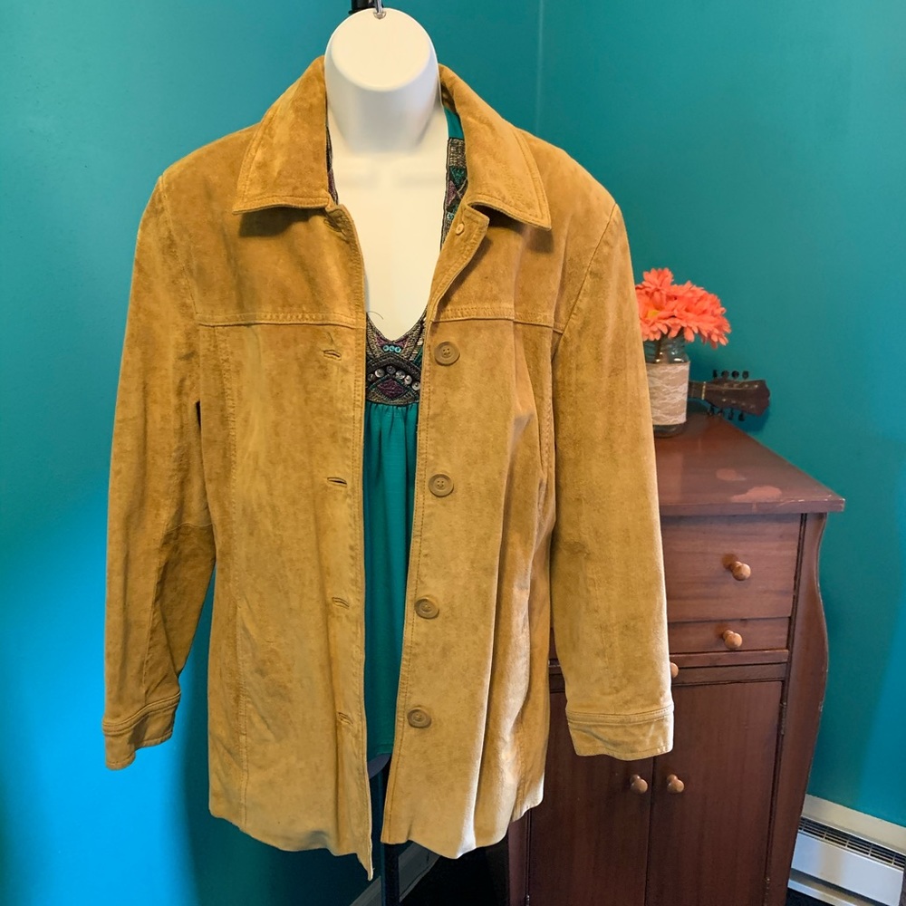 Vintage 1990's tan washable suede leather jacket-Small